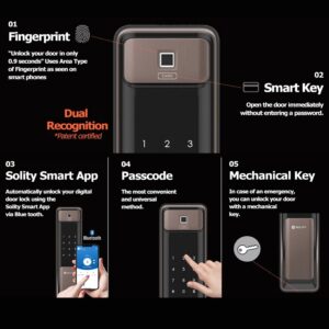 Solity smart door lock with Wi-Fi and fingerprint access in Dubai home, Made in Korea