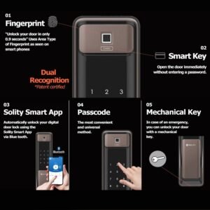 Solity smart door lock with Wi-Fi and fingerprint access in Dubai home, Made in Korea