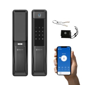 Solity smart door lock with Wi-Fi and fingerprint access in Dubai home, Made in Korea